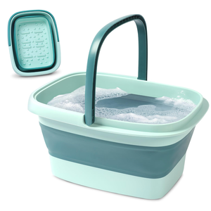 Collapsible Foot Bath – Advanced Foot Soaking Tub with Portable Design and Handle – Foldable Pedicure Foot Spa Bowl – Compact and Lightweight Foot Soak with Acupressure Points, Green and Blue