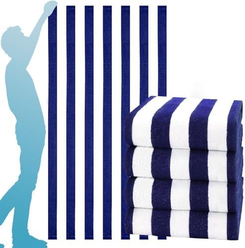 4 Packs Extra Large Beach Towel Bath Towel 72*40 Set Bathroom Sheets Bulk Oversized Soft Absorbent Thick Xl Big Giant Microfiber Terry Blanket Clearance Turkish Toallas De Playa NOT Cotton Blue Navy