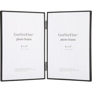 4x6'' Double Black Metal Picture Frame with High-Definition Tempered Glass -Matte Black Thin Edge with Beading, Minimalist Design, Velvet Back, Tabletop & Wall Mount