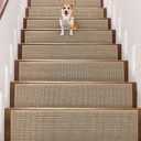 Seloom 9" x36" Stair Treads Non Slip Carpet for Wooden Steps Indoor, Peel and Stick Extra Wide Stair Tread Step Pads with Reusable Adhesive for Dogs Kids Elders, Machine Washable, 15 Pack, Beige