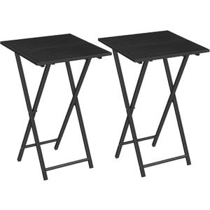HOOBRO Folding TV Tray Table, Set of 2 Wooden TV Tray, Portable Sofa Side Snack Table, Industrial Desk for Small Spaces, Space-Saving, Easy to Install and Fold, Black BB27BZP201