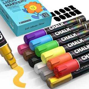 WUO Window Chalk Markers, 12 Colors Car Markers, 10mm 3-In-1 Jumbo Wide Nib, Dust-Free & Non-Toxic - Erasable Blackboards Marker For Rock Painting, Poster, Stone, Ceramic, Glass