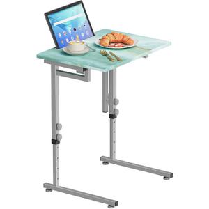 Folding Tv Tray Table,6 Height Adjustable Dinner Snack Slide Under Couch Side Table, Portable Foldable C-Shaped End Table for Eating with Sturdy MDF Top,No Assembly(Sea Blue+Silver), 14.8" x 20.3" x 17.3"