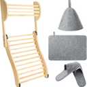 4 Pcs Sauna Backrest Accessories Added Adjustable Pillow Sauna Seat, Felt Hat, Seat Pad and Slippers, Bamboo Backrest Infrared Accessories for Comfort Lying or Leaning Steam Bath Bathroom
