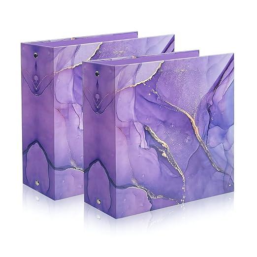Mini 3 Ring Binder 5.5 x 8.5, 2Inch Binder, Round Ring, Purple, 2 Pack