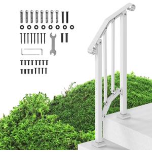 VEVOR Handrails for Outdoor Steps, 1-2 Step Stair Hand Rail Kit, Transitional Carbon Steel Railings with Installation Kit, Stair Rails for Seniors, Concrete Steps & Porch & Deck, White Retro Arch