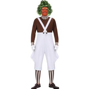 Mens Candy Chocolate Factory Worker Costume Shirt Jumpsuit Outfit with Gloves Leggings Adult Halloween Cosplay Props (Medium)