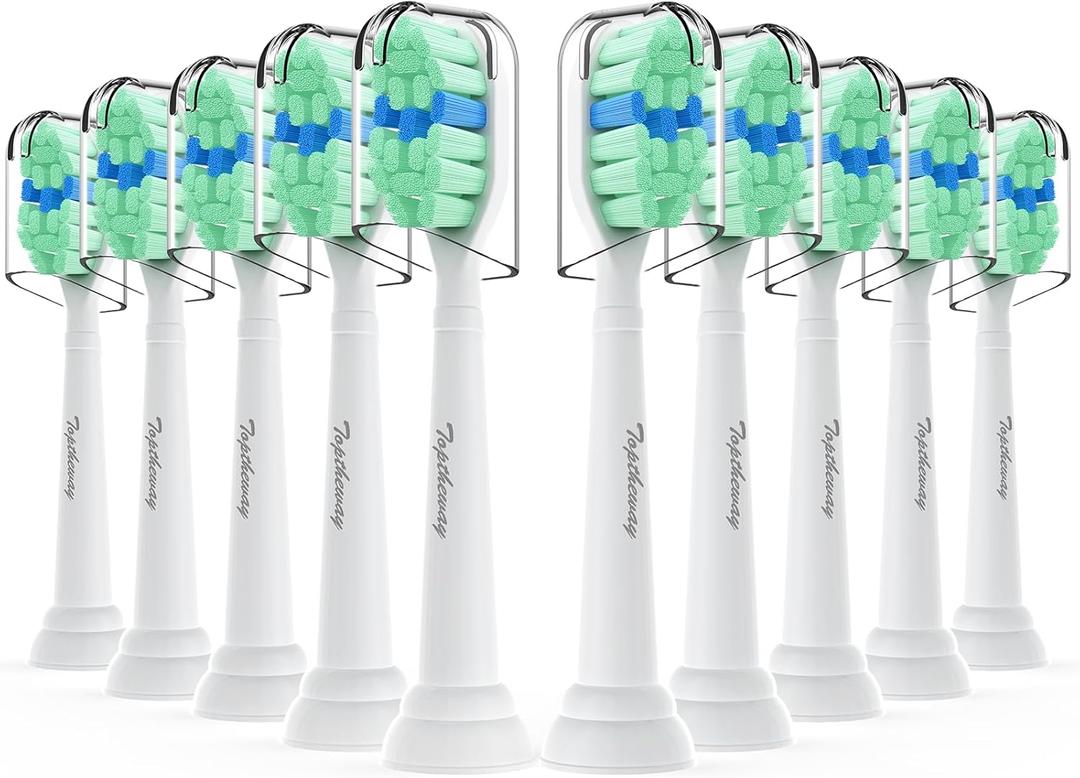 Toptheway Plaque Control Toothbrush Replacement Heads Compatible with Philips Sonicare Replacement Heads, 4100 5100 5300 and Most Click-on Electric Toothbrushes, 10 Pack