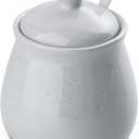 famiware Milkyway Sugar Bowl with Lid and Spoon, 10oz Ceramic Sugar Jar/Pot/Dispenser for Salt, Condiments, Spice, Seasonings, Sugar Container for Coffee Bar, Home, Kitchen, and Countertop, Light Gray