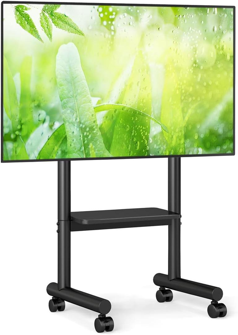 TVON Rolling TV Stand for 40-75 inch TVs up to 110 lbs, Mobile TV Cart with Height Adjustable Shelf, Outdoor TV Stand for Bedroom, Living Room, Max VESA 400x400mm (Black)