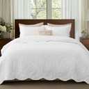 Bedsure Quilts Queen Size - Ultra Soft Pre-Washed Cloud-Like Bedding, All-Season Lightweight Comforter for Country Bedroom, Leaf Design Coverlet in Pure White, 90 x 96 Inches | Stitch-Free Quilting, Ultra Soft, Lightweight, Machine Washable, Pet-Friendly