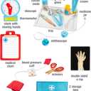 Get Well Doctor Wooden Activity Center- Kids Pretend Play Medical Playset w Waiting Room- 16 Accessories, Dual Sided, Office Checkup Kit w X-Rays, Blood Pressure Cuff- Boys Girls Roleplaying Toy Gift