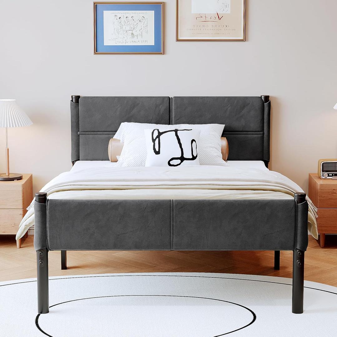 Metal Bed Frame,14Inch Twin Size Bed Frame with Storage Space,Heavy Duty Sturdy Mattress Foundation,Easy Assembly,No Box Spring Needed,Twin Grey