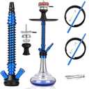 Hookah Set with Everything Accessories Silicone Hose Bowl Coal Tongs Mouth Tips Chimney Screen Diffuser,Glass Shisha Hookahs Set Complete Aluminum Stem Hooka Smoking Blue