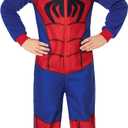 Marvel Spiderman One Piece Pajamas Set Boys, Teens, Fleece Hooded Jumpsuit, Superhero Outfit, Loungewear PJs, Gifts for Boys (5-6 Years, Blue/Red)