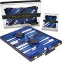 Premium Backgammon 15 Inches Medium Blue - Backgammon Sets for Adults and Kids - Leatherette Back Gammon Board Game Set - Travel Backgammon Set Board Encased with Accessories