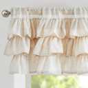 jinchan Ruffled Valance Curtain Linen Kitchen Window Valance for Living Room Bedroom 18 Inch Farmhouse Cottage Shabbychic Style Light Filtering Small Window Treatment 1 Panel Crude