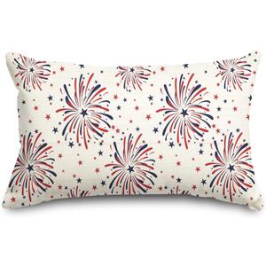 Patriotic Rectangle Pillow Covers American Firework Throw Pillow Case 12 x 20 Inch 4th of July Cushion Cover for Independence Day Memorial Day Home Couch Sofa Decoration Supplies