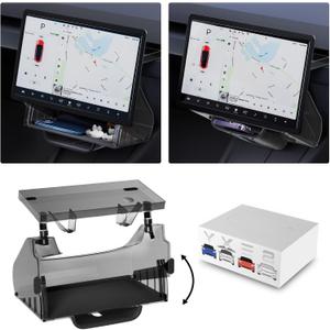 AOLEAD Hidden Tesla Under Screen Storage - Magnetic Storage Box for 2024 Model 3 Highland  2025 - Behind Screen Storage Dashboard Organizer Tissue Holder