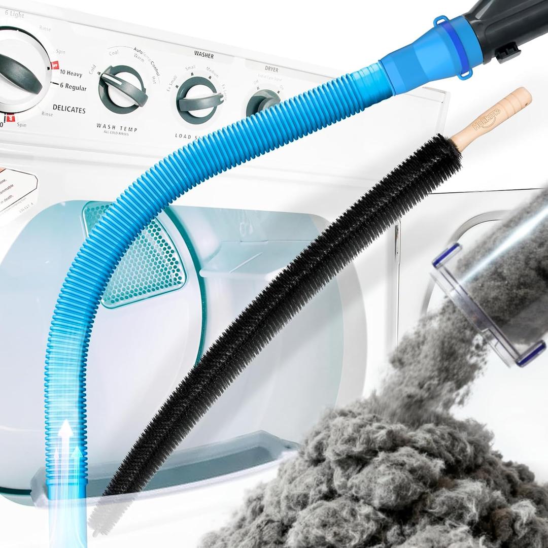 Holikme Dryer Vent Cleaner Kit 2 Pieces - Upgraded Dryer Lint Screens Cleaner Brush Part,Compatible with Most Vacuum Cleaner,Vacuum Hose Attachment & Refrigerator Coil Brush,Quickly Lint Remove,Blue