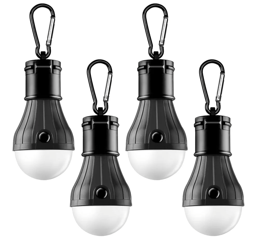 Portable LED Tent Lamp Emergency Lights with Hook, Hurricane Bulb Lantern Equipment for Camping, Hiking, Backpacking, Fishing Outage, Multicolor, 4 Pack