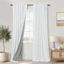 KOUFALL 86 Inch Length White Back Tab Linen Blackout Curtains for Living Room (52"W x 86"L (Pack of 2))