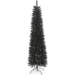 658 Tips Artificial Pencil Christmas Tree Halloween Tree, 6ft Pure Black Skinny Xmas Tree with Metal Stand Perfect for Christmas/Halloween/Easter/Parties/Holiday Indoor Outdoor Decoration