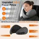 Travel Neck Pillow 3 in 1 with Heating and Massage, Memory Foam Cervical Pillow, Asymmetrical Sides Wireless Portable for Airplane Car Office, Skin-Friendly Cover360 Ergonomic Design