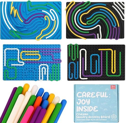 Cruleen Sensory Board for Kids Durable Silicone Sensory Activity Board Sensory Toys for Kids with Autism, ADHD, Anxiety & StressToddlers Calming Travel Essentials Fidget Toy for Kids 3+ & Adults (Blue - Rectangular)