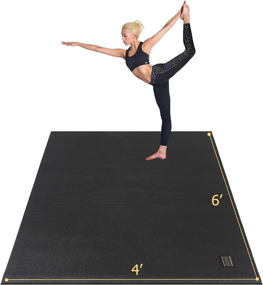 GXMMAT Large Yoga Mat 6'x4', Extra Thick Workout Mats for Home Gym Flooring,Ultra Comfortable Non-Slip Quick Resilient Barefoot Wide Exercise Mat for Pilates,Stretching,Meditation (6*4 FT, Black Real)
