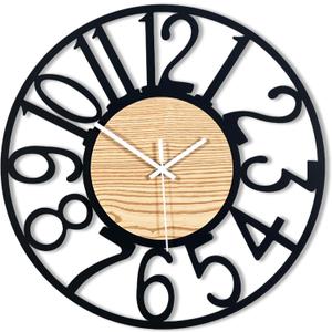 16inch/40cm Wall Clock for Living Room Vintage Silent Classroom Battery Clocks for Bathroom Bedroom Office Cafe Decoration (Wooden Arabic Numerals, 16 inches)