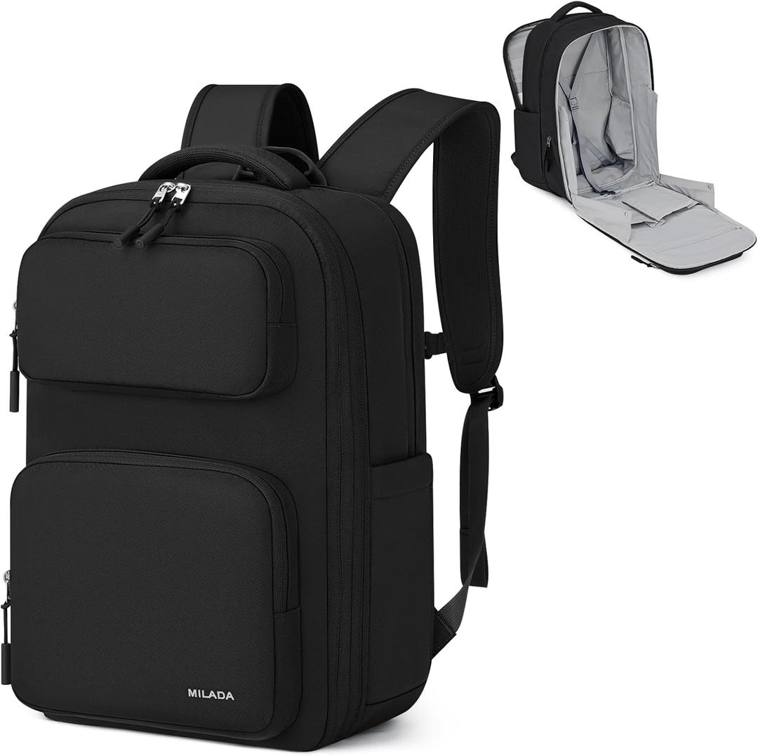 MILADA Expandable Travel Backpack 28L to 39L, TSA-Approved Carry On Backpack with 17 Inch Laptop Compartment, School Business Work Backpack for Men & Women, Black
