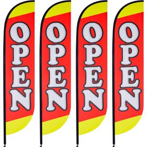 Fulmoon 4 Pcs Large Feather Open Flag 10.7 Feet Open Sign Flag Red Yellow Advertising Feather Banner for Outside Business Advertising (Pole and Hardware Are Not Included)
