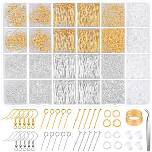 Hypoallergenic Earring Making Kit, modacraft 2000Pcs Earring Making Supplies Kit with Hypoallergenic Hooks, Earring Findings, Backs, Pins Jump Rings for Jewelry Making Supplies