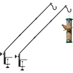 ULIOK 2 Pack Heavy Duty Deck Hook, 31 Inch Extended Adjustable, 360 Rotatable Arm Solid Rod, Solid Steel Deck Hangers for Hanging Bird Feeders, Plants, Planters, Suet Baskets, Lanterns, Wind Chime