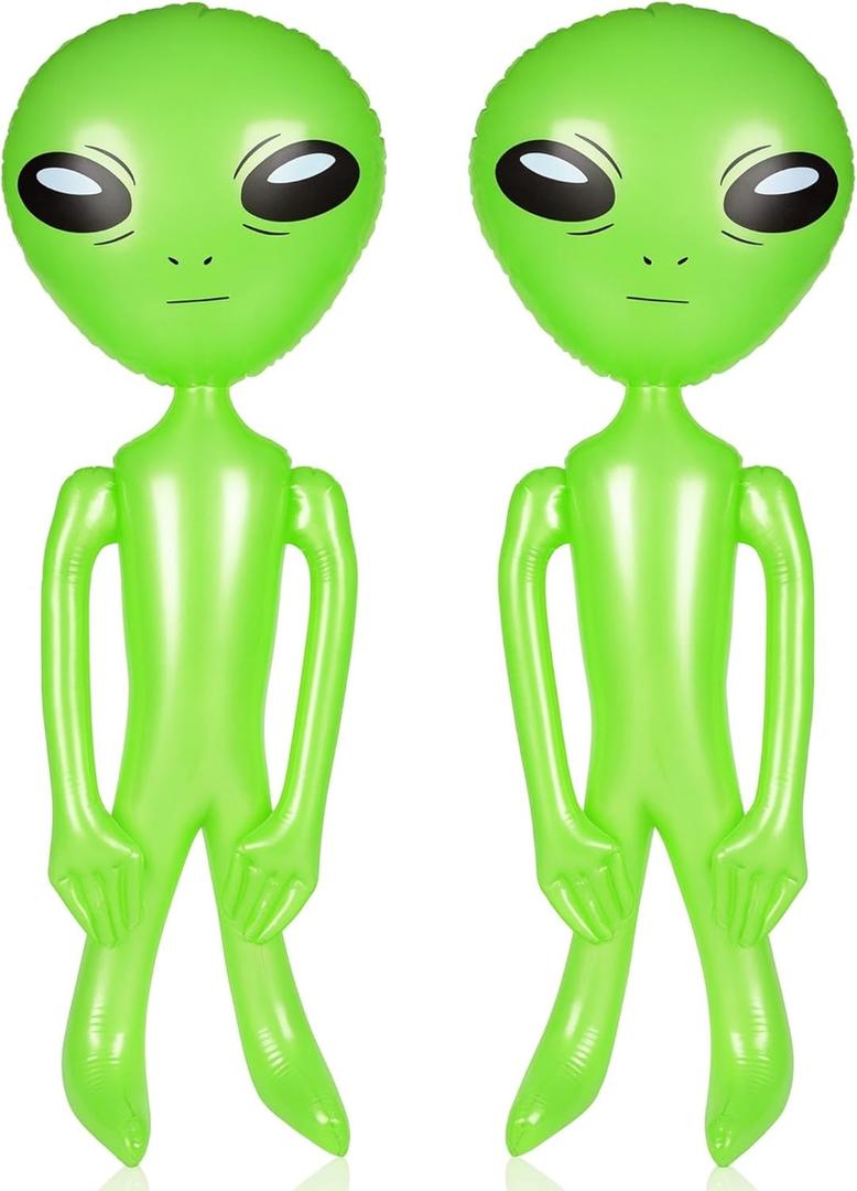 ArtCreativity Green Inflatable Alien, Set of 2, Outer Space Decorations, 34 Inch Inflatable UFO Toys, Alien Party Decorations, Halloween Party Favors, Swimming Pool Toys for Kids