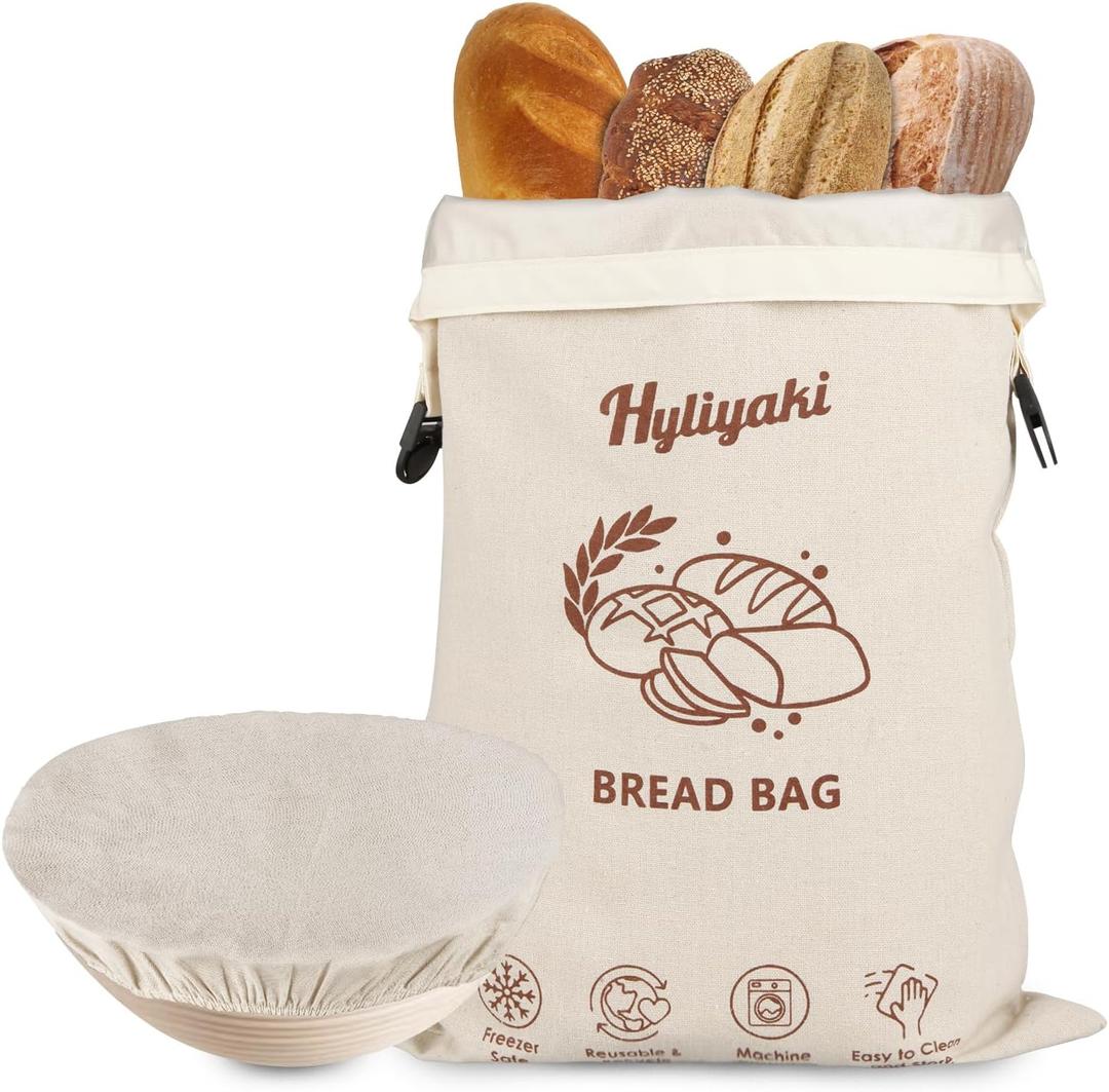 Reusable Bread Bags for Sourdough & Homemade Bread, 100% Linen Moisture-proof Lined Storage Bags with Buckle and 1 Bowl Cover  Durable, Easy to Clean, and Keeps Bread Fresh Longer