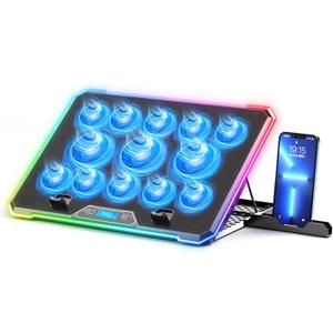 RGB Laptop Cooling Pad Gaming Laptop Cooler, Laptop Fan Cooling Stand with 13 Quiet Cooling Fans for 15.6-17.3 inch laptops, 9 Height Stand, LED Lights & LCD Screen, 2 USB Ports, Lap Desk Use