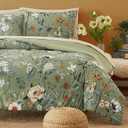 CASAAGUSTO Queen Comforter Set, 7 PCS Green Butterfly Floral Comforter Set with Flowers Leaves Pattern, Soft Seersucker Design All Season Queen Size Bedding Set (90"X90")