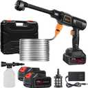 Portable Cordless Pressure Washer, 40000 mAh Battery Powered Pressure Washer with 2 Rechargeable 4.0AH Batteries and 6-in-1 Nozzle for Car Floor Wall Fence Cleaning Garden Watering