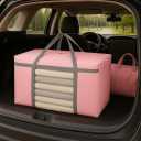 4 Pack Extra Large Moving Bags 90L with Clear Window, Heavy Duty Storage Totes with Zippers & Handles, College Packing Bags for Clothes, Boxes, Camping & Moving Supplies, Pink