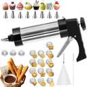 CEANZO Cookie Maker, Churros Maker, Spritz Cookies Press Gun 3 in 1 for Baking with 13 Cookie Discs, 3 Churros Discs and 8 Piping Tips Stainless Steel Easy Clean Cookies Decorating Kit for Christmas