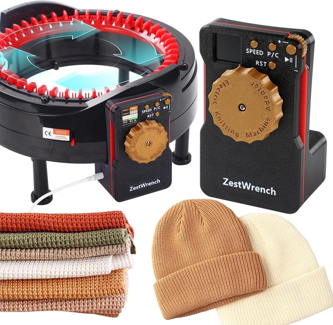 [2025 Upgrade] ZestWrench Electric Knitting Machine Adapter for addi Express King Size Knitting Machine 46 Needles,addi Knitting Machine Automatic AccessoriesLCD Panel & Row Counter
