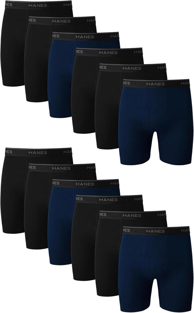 Hanes Men's Underwear Boxer Briefs Pack, Cool & Breathable Cotton Moisture-wicking Underwear for Men, No Ride Up (Large, Navy/Black - 12 Pack)