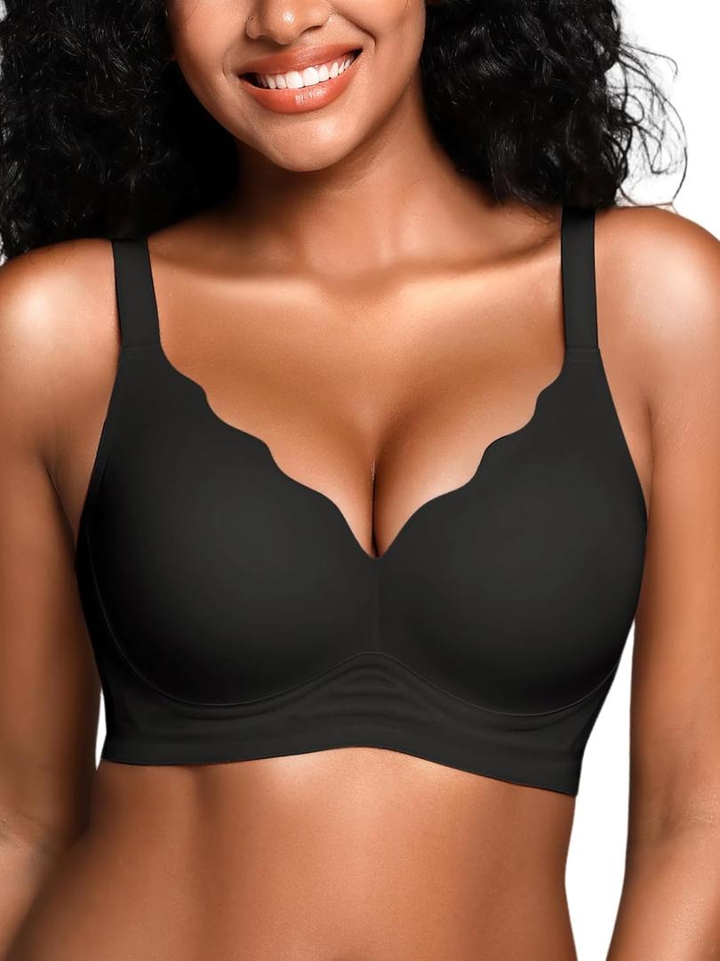 Wireless Jelly Bras for Women No Underwire with Support - S-2XL Seamless Bralettes Everyday Comfort Tshirt Padded Bra (Medium, Black)