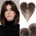 Human Hair Toppers for Women Real Human Hair with Side Bangs Thin Light Weight T-Shape Lace Base Clip in Hairpieces 11 Inch Dark Brown