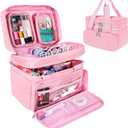 SINGER Sewing Accessories Organizer (Bag Only)  Double Layer Portable Sewing Storage Bag | 2 Detachable Pouches and 18 Compartments, Large Sewing Supplies & Crafting Carry-all (Pink)