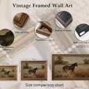 Vintage Gold Framed Horse Canvas Wall Art, Retro Rustic Farmhouse Animal Painting Picture Wall Decor, French Country Pastoral Landscape Equestrian Poster Print Artwork, for Home Living Bedroom,, 24"L x 16"W