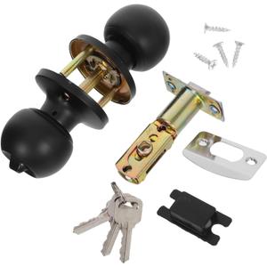 VILLCASE Keyed Entry Door Knob with Lock and Keys Quiet Functionality Modern Black Design Durable Security Lock for Exterior Front Bedroom and Bathroom Doors (16.10X6.40X6.40CM)