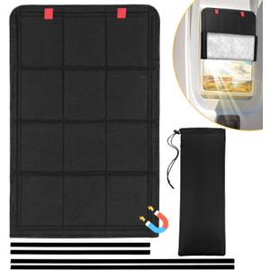 RV Door Window Shade, Foldable Magnet RV Blackout Window Cover, UV Rays Protection Camper Trailer Window Cover, Waterproof Thickened Oxford and Silver Fabric with Storage Bag (Black Silver) (25 x 16 inches)